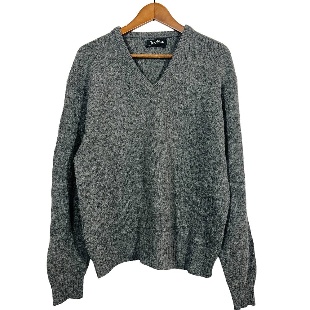 Vintage 90s Jantzen V Neck Sweater Long Sleeve Knit Gray - L